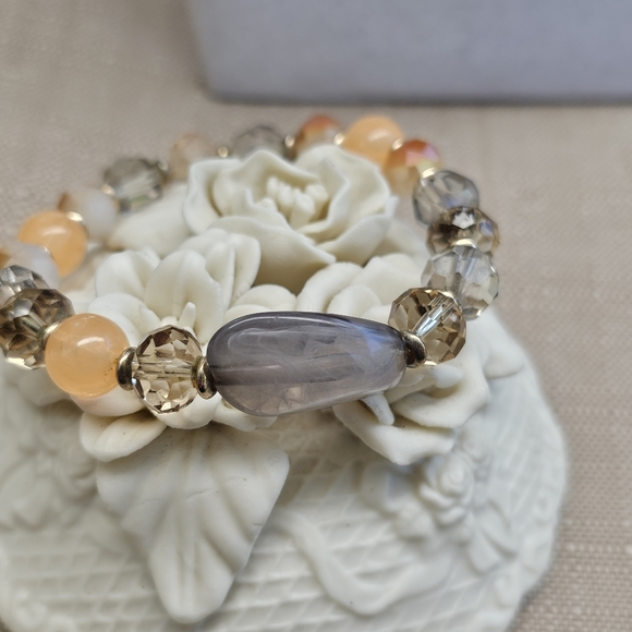 SET! Chico's Chunky Mixed Bead Necklace with Gemstone Stretchy Bracelet SET! - Picture 10 of 16